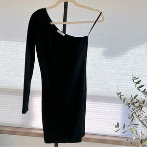 Babaton Aritzia One Shoulder Long Sleeve Mini Dress Black 2 Contemporary Party